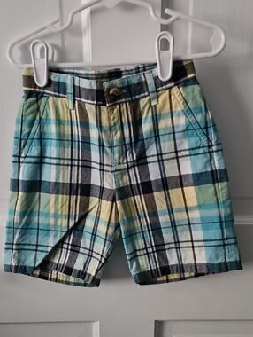 Janie and Jack Plaid Cotton Shorts in Blue, Yellow & White